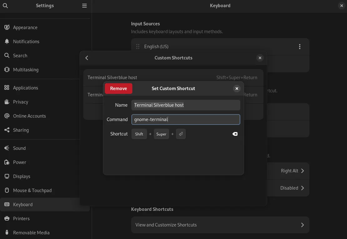 Keyboard shortcut host